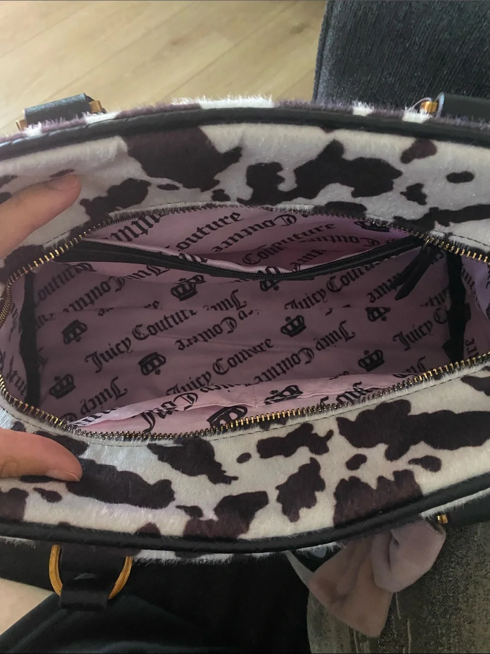 Juicy couture Cow Print Satchel with Pink Bow Charm